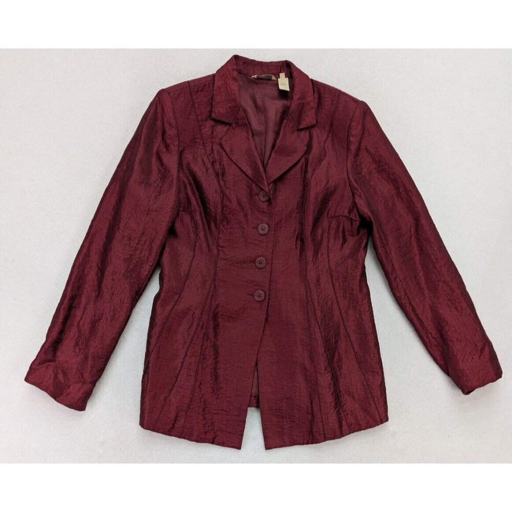 Trevan Women's Blazer Jacket Size 12 Maroon Red Crinkle Texutred Evening